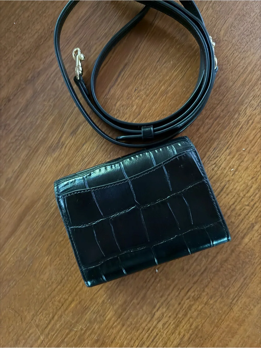 Coach Mini Envelope Wallet With Strap in Crocodile-Embossed Leather
